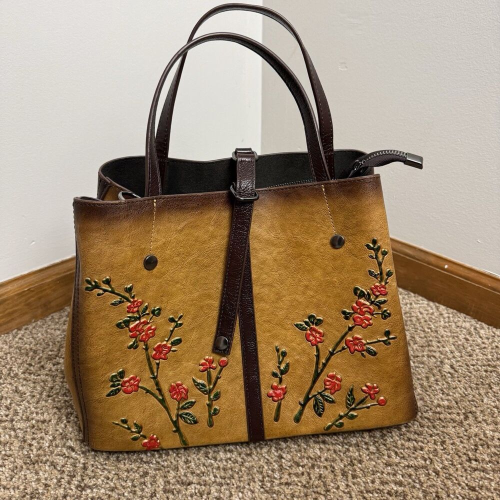 Boho Floral Embossed Leather Purse Unbranded Clutch Handles Hippie Festival